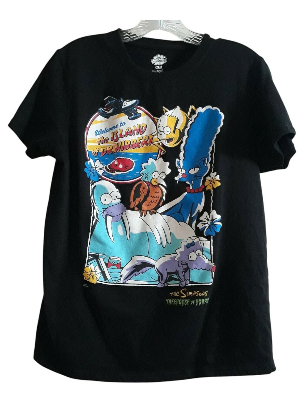 The Simpsons Treehouse Island of Dr Hibbert Unisex Tee Black Crew Short